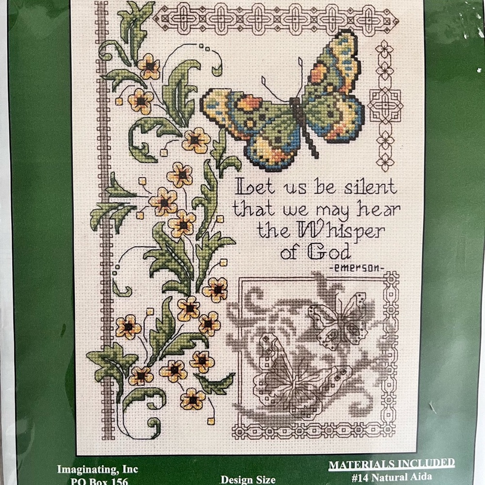 Imaginating Inc Butterfly Whisper Wall Decor Cross Stitch Kit - Green and Yellow